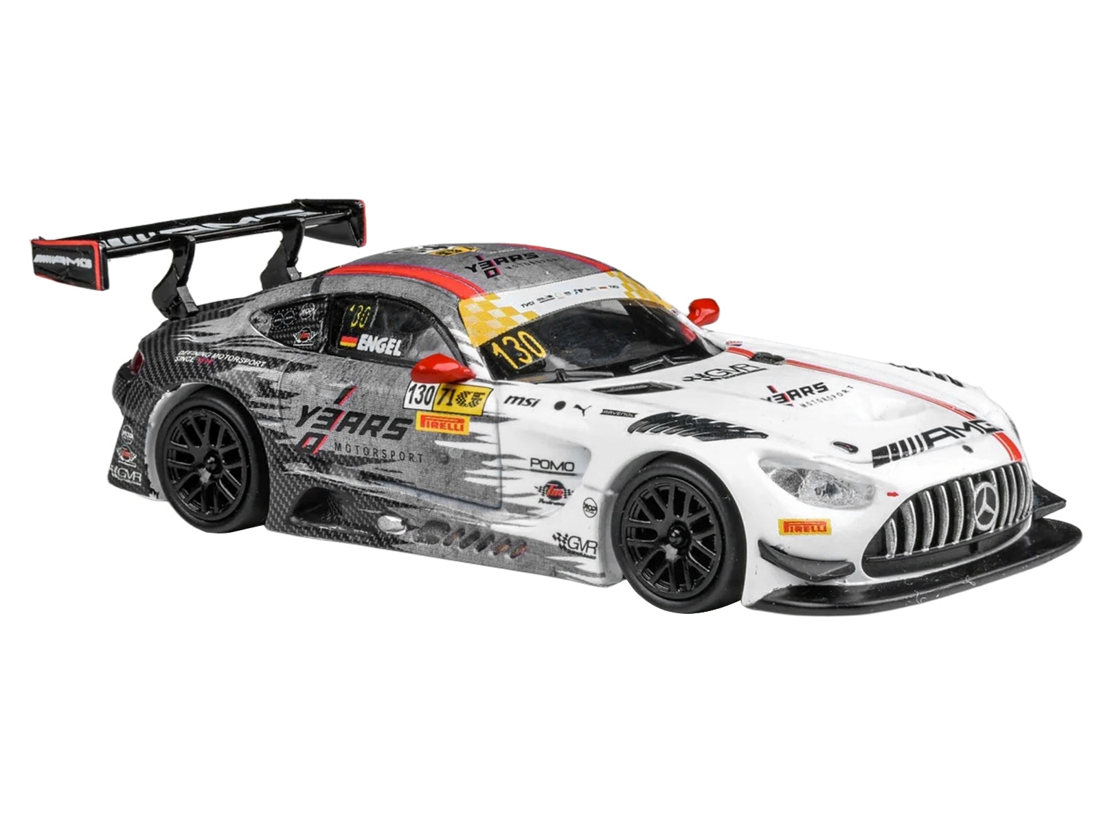 Mercedes-AMG GT3 #130 Maro Engel diecast model car by Paragon Models, detailed 1/64 scale racing replica from FIA GT Macau Cup 2024