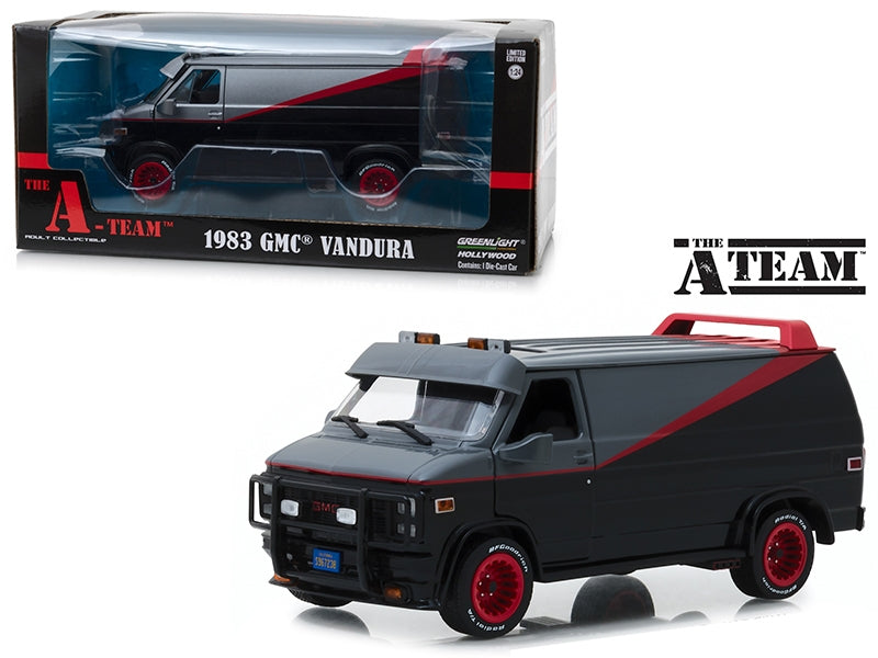1983 GMC Vandura Van diecast model from Greenlight, representing "The A-Team" TV series, detailed 1/24 scale replica.