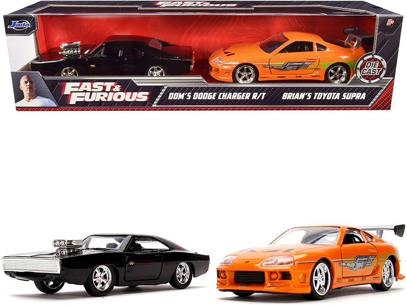 Dom's Dodge Charger R/T Black and Brian's Toyota Supra Orange Set of 2 pieces "Fast & Furious" Series 1/32 Diecast Model Cars by Jada - American Smart