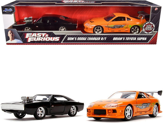 Dom's Dodge Charger R/T Black and Brian's Toyota Supra Orange Set of 2 pieces "Fast & Furious" Series 1/32 Diecast Model Cars by Jada - American Smart
