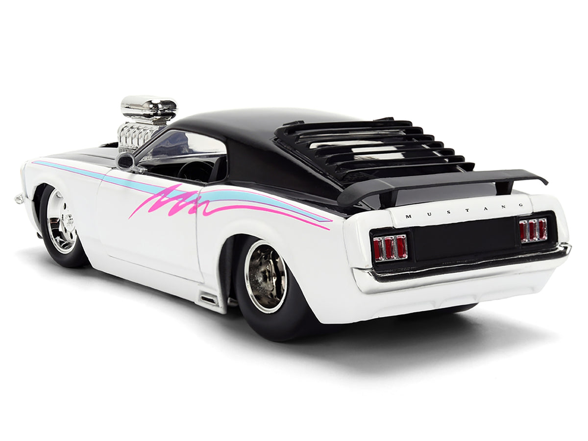 Black and white 1/24 diecast Ford Mustang Boss 429 model car with graphics from Jada's Bigtime Muscle series.