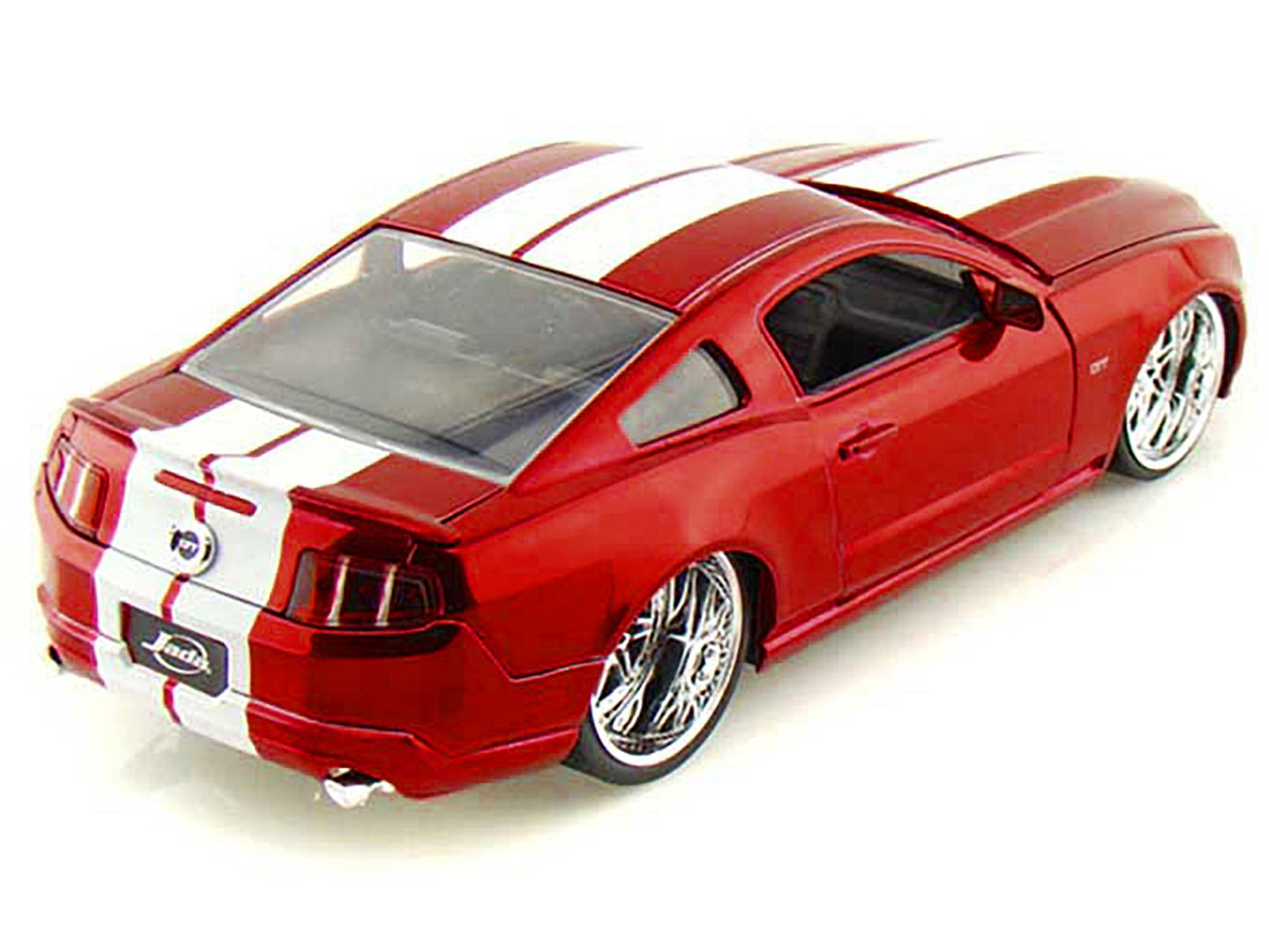 2010 Ford Mustang GT Red Metallic with White Stripes diecast model car by Jada from Bigtime Muscle series, 1/24 scale, American Smart brand