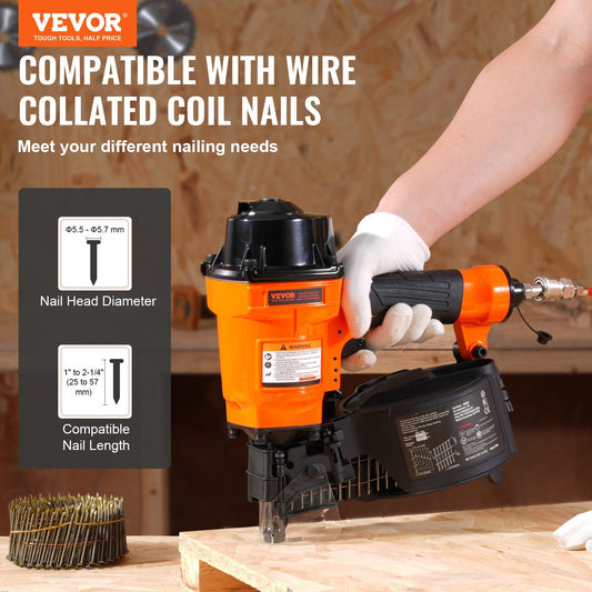 Coil Siding Nailer MCN55, 1 inch to 2-1/4 inch 15 Degree Pneumatic Siding Nail Gun, 70-120PSI Air Coil Nailer for Siding, Pallet Sheathing, Fencing, Decking - American Smart