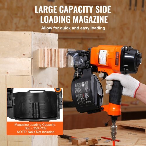 Coil Siding Nailer MCN55, 1 inch to 2-1/4 inch 15 Degree Pneumatic Siding Nail Gun, 70-120PSI Air Coil Nailer for Siding, Pallet Sheathing, Fencing, Decking - American Smart