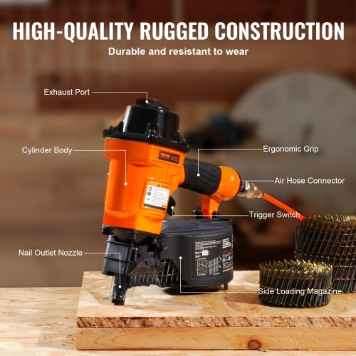 Coil Siding Nailer MCN55, 1 inch to 2-1/4 inch 15 Degree Pneumatic Siding Nail Gun, 70-120PSI Air Coil Nailer for Siding, Pallet Sheathing, Fencing, Decking - American Smart
