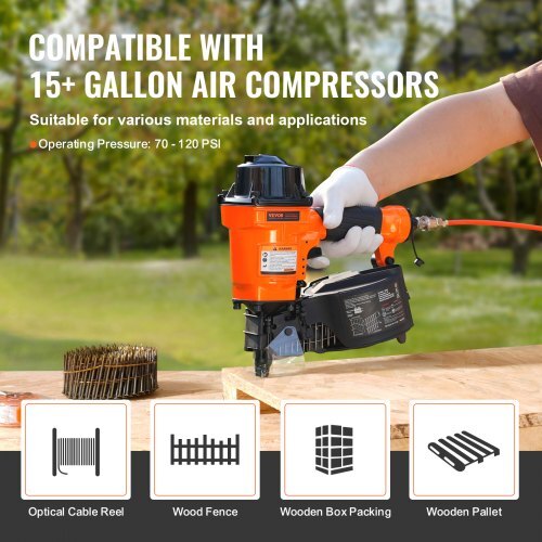 Coil Siding Nailer MCN55, 1 inch to 2-1/4 inch 15 Degree Pneumatic Siding Nail Gun, 70-120PSI Air Coil Nailer for Siding, Pallet Sheathing, Fencing, Decking - American Smart