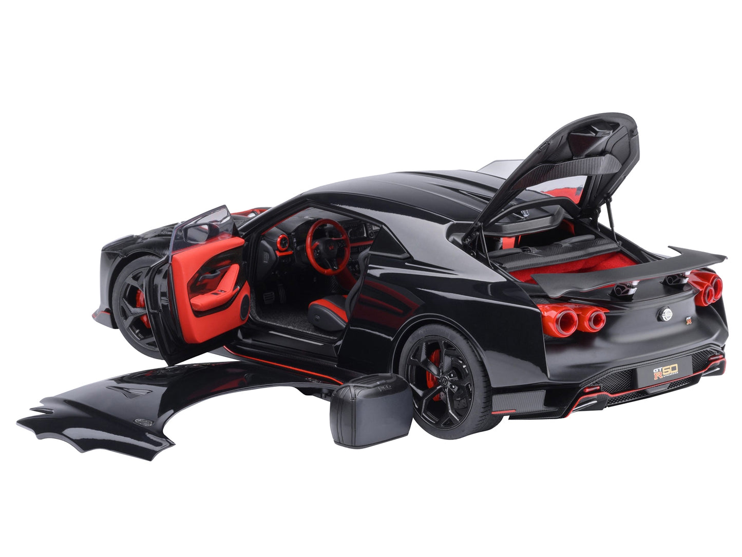 Nissan GT-R50 by ItalDesign 1/18 scale model car in black and matte black, detailed Nissan model by Autoart
