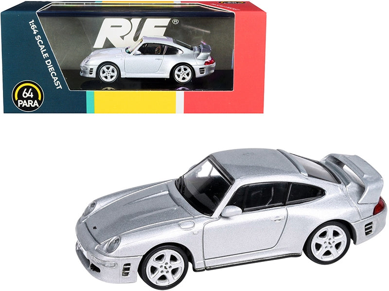 Silver metallic RUF CTR2 diecast model car by American Smart WB, detailed 1/64 scale collectible vehicle.