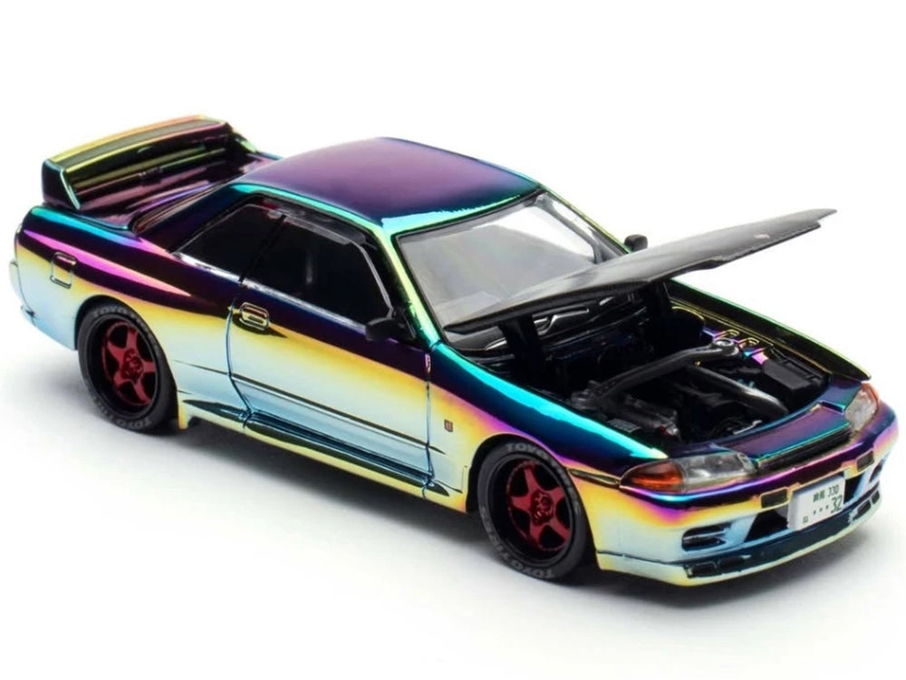 Skyline GT-R (BNR32) RHD (Right Hand Drive) Chameleon Chrome with Carbon Hood "APA XPO 2025 Exclusive 1/64 Diecast Model Car by Pop Race - American Smart