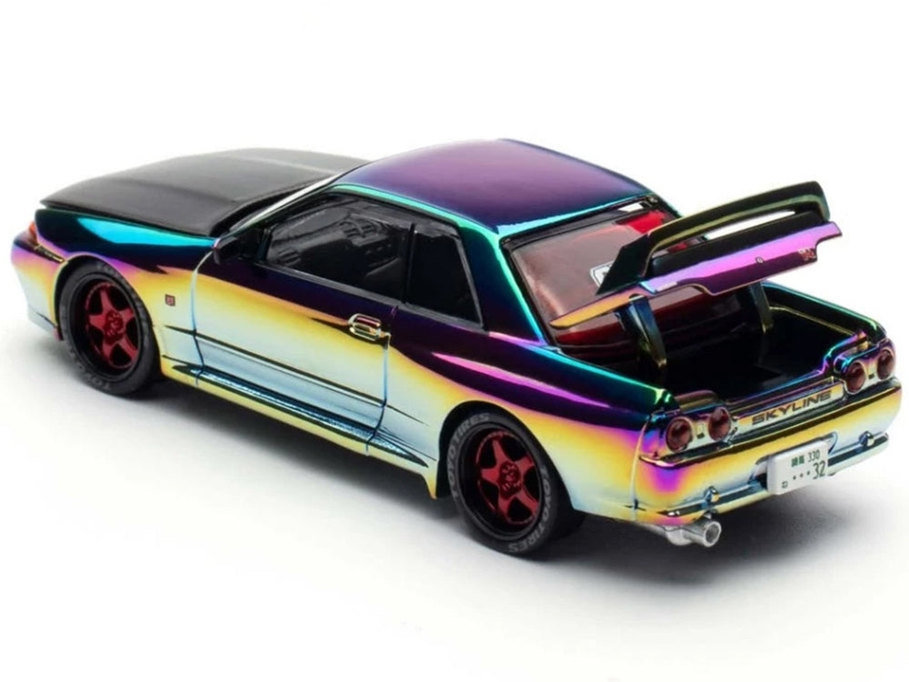 Skyline GT-R (BNR32) RHD (Right Hand Drive) Chameleon Chrome with Carbon Hood "APA XPO 2025 Exclusive 1/64 Diecast Model Car by Pop Race - American Smart