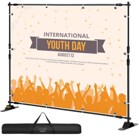 American Smart outdoor backdrop banner stand, 10x8 ft adjustable trade show wall with step and repeat design for photo booths.