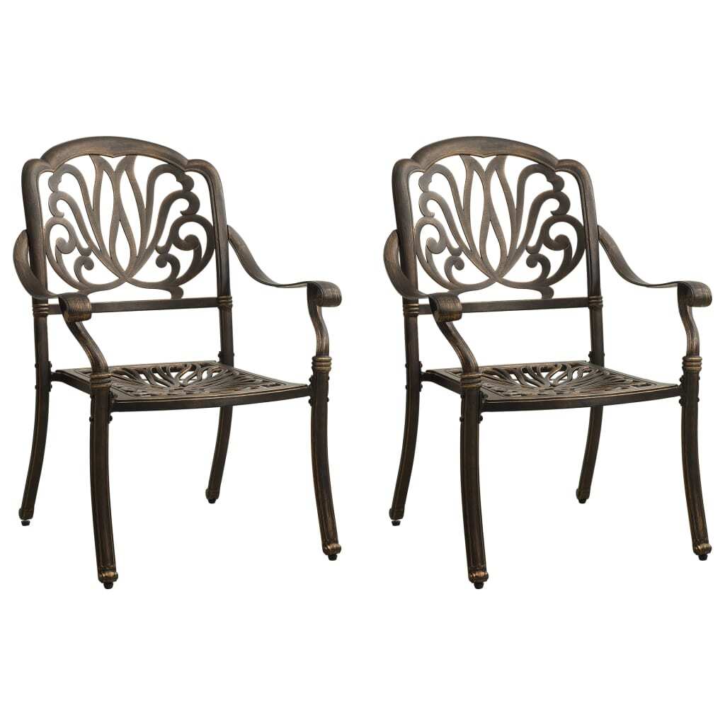 Three-piece cast aluminum bronze bistro outdoor furniture set with table and two chairs by American Smart WB.