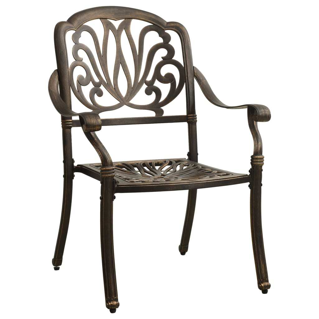 Outdoor 3-piece bistro set by American Smart featuring cast aluminum bronze finish, includes table and two chairs.