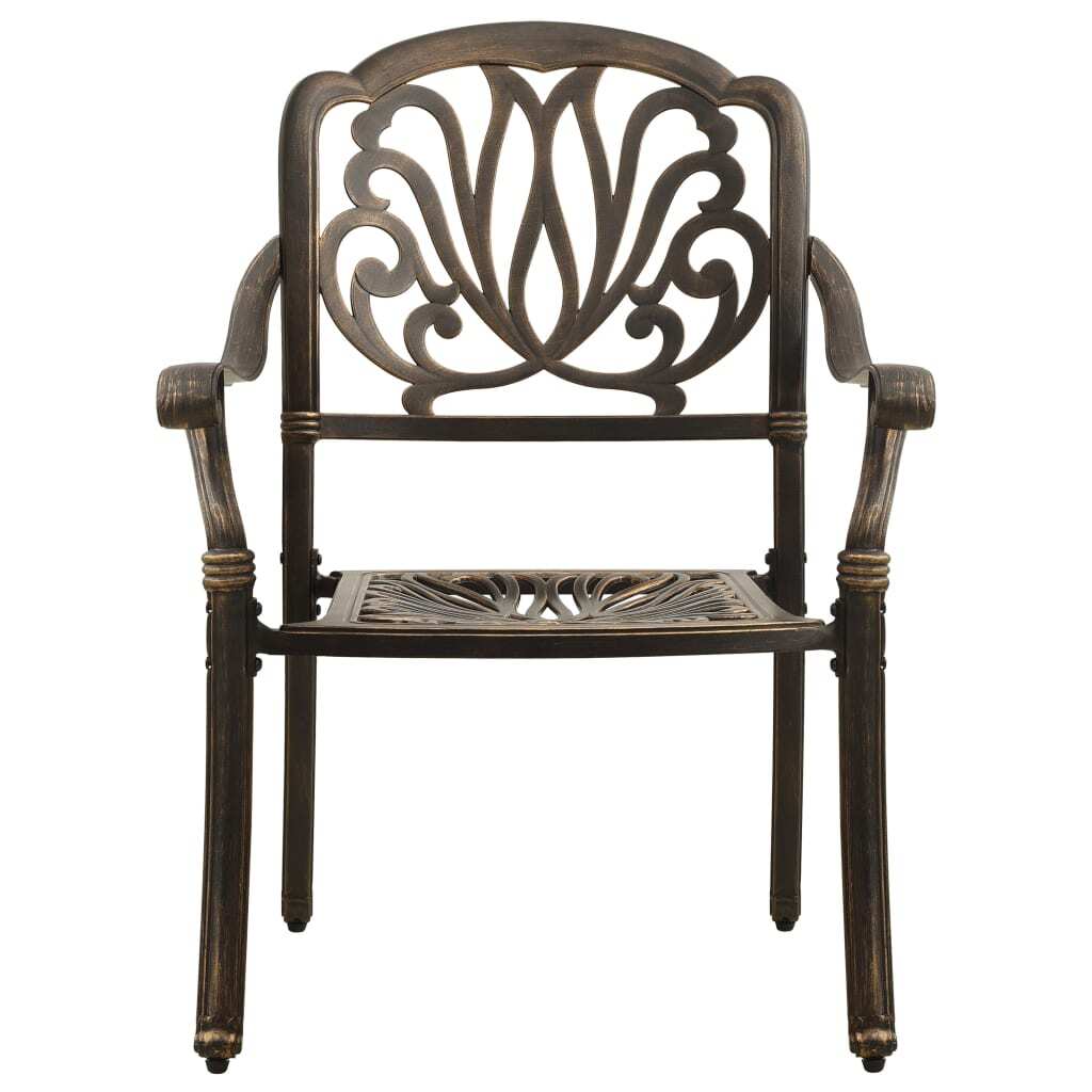 Three-piece cast aluminum bronze bistro set with round table and two chairs, outdoor furniture by American Smart WB