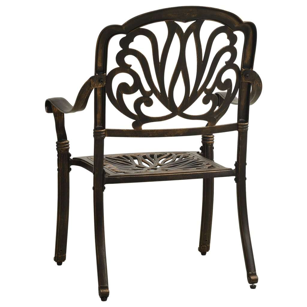 Three-piece cast aluminum bronze outdoor bistro set with table and two chairs, American Smart WB outdoor furniture.