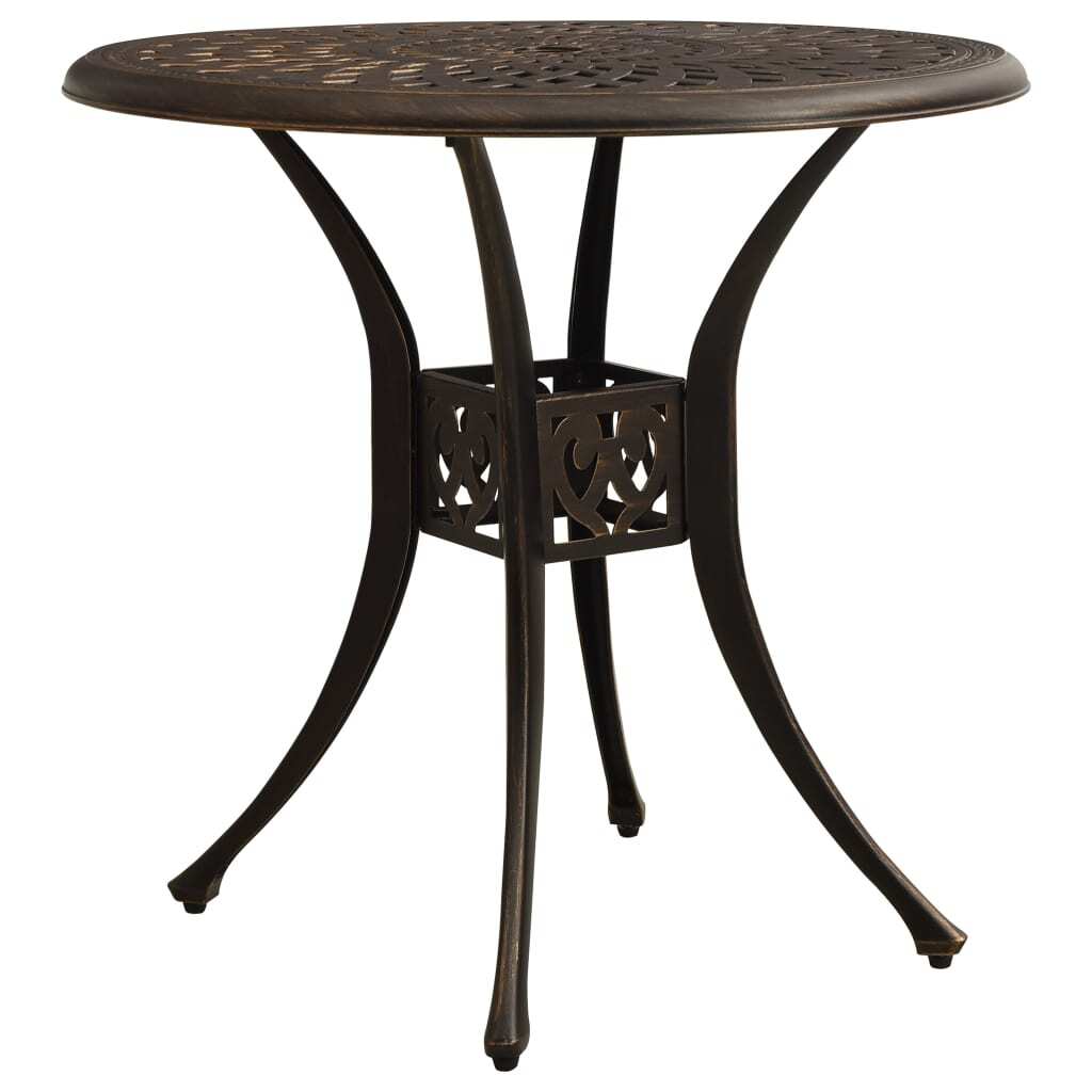 Three-piece cast aluminum bronze bistro set with table and two chairs, outdoor furniture from American Smart WB.