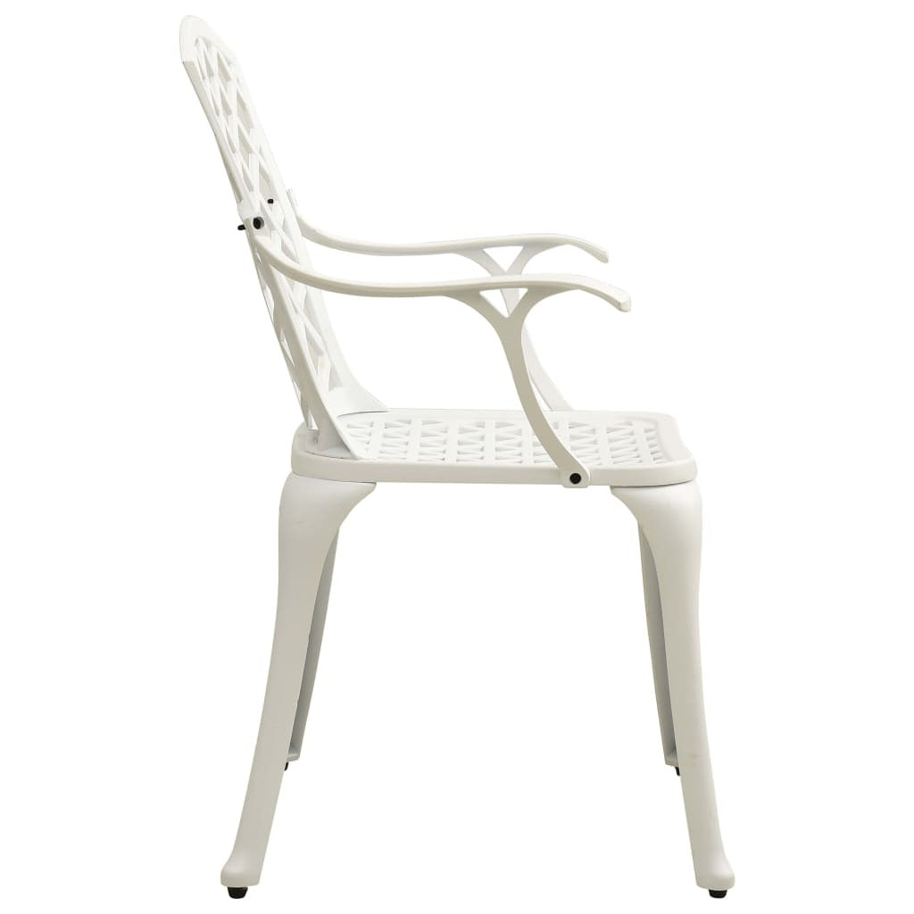 Outdoor 3-piece bistro set by American Smart with white cast aluminum chairs and table, perfect for patio or garden seating.