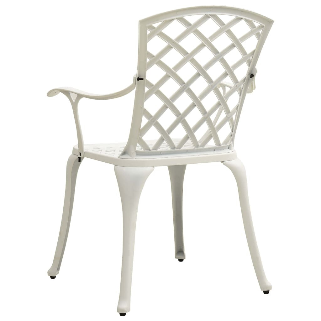 White cast aluminum 3-piece outdoor bistro set with table and two chairs, from American Smart WB, perfect for patio or garden.