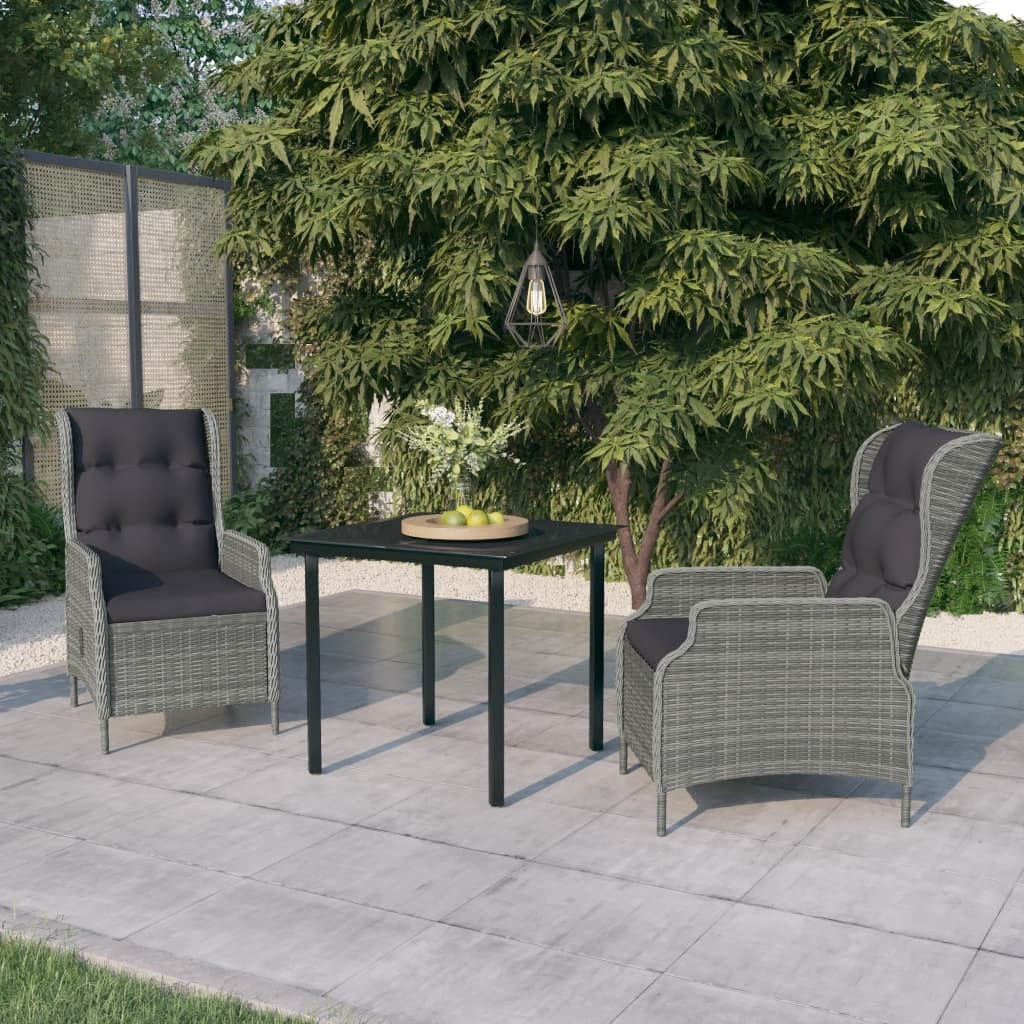 Light gray 3-piece patio dining set by American Smart with table and four chairs for outdoor dining and gatherings.