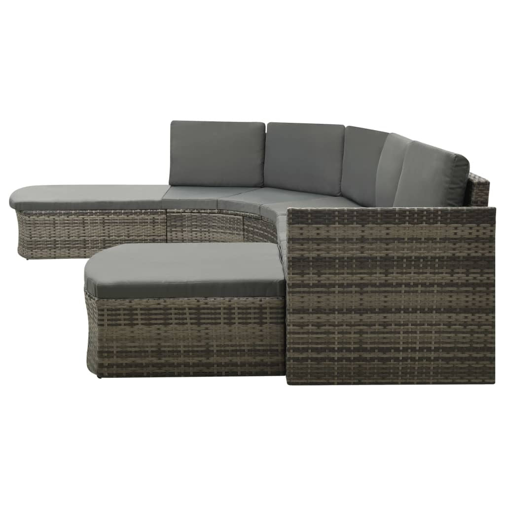 Gray 4-piece patio lounge set with cushions from American Smart WB, featuring poly rattan outdoor furniture for relaxed outdoor living.