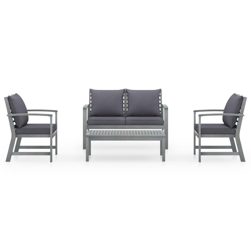 Four-piece outdoor patio lounge set with cushions made of solid acacia wood by American Smart - WB, ideal for outdoor relaxation.