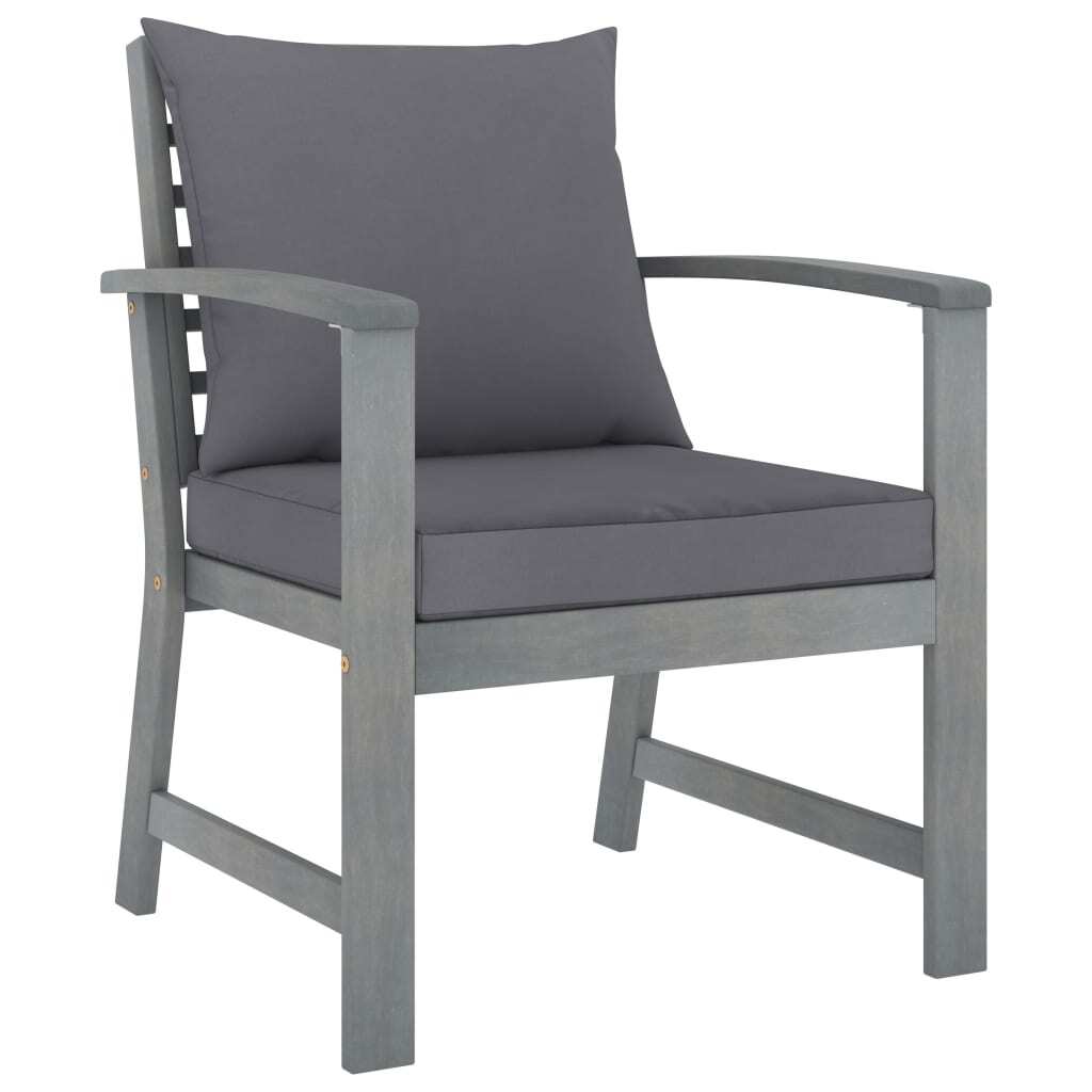 Outdoor patio lounge set with four solid acacia wood chairs and cushions, part of American Smart's outdoor furniture collection.