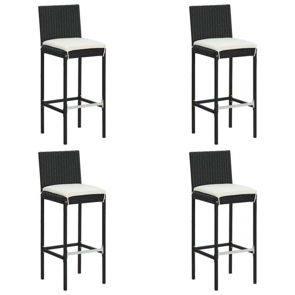 Black poly rattan 5-piece patio bar set with cushions from American Smart WB, outdoor furniture for relaxing outdoor gatherings.