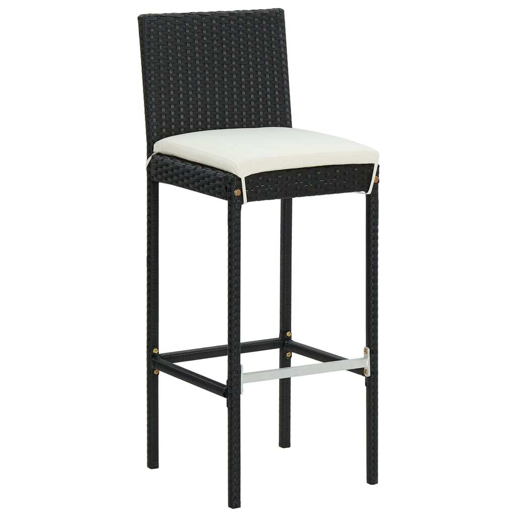 Black 5-piece patio bar set with cushions from American Smart WB, featuring poly rattan outdoor furniture for stylish outdoor seating.