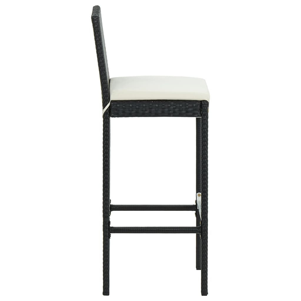 Black 5-piece patio bar set with cushioned seats and poly rattan construction, ideal for outdoor furniture.