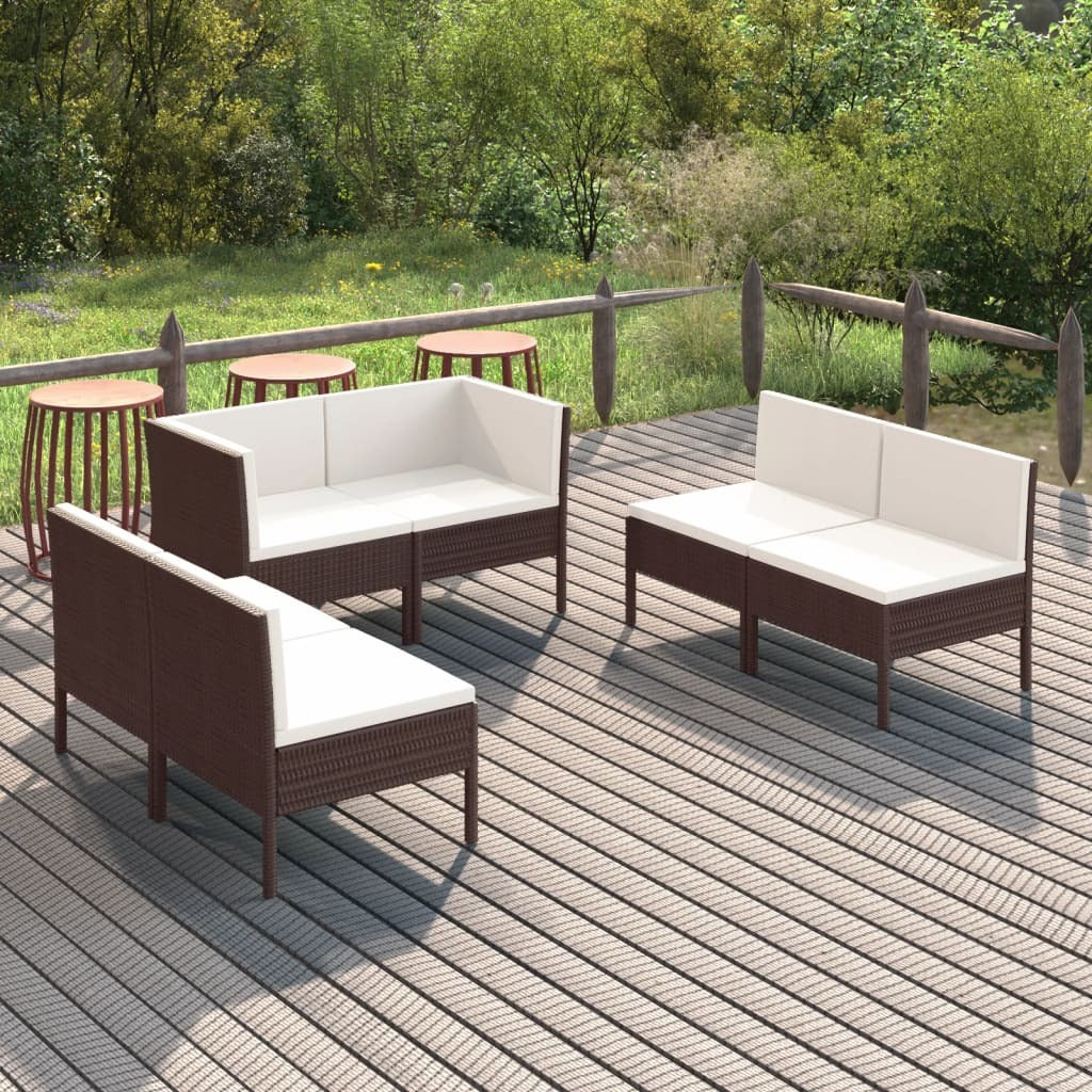 Six-piece outdoor patio lounge set with cushions, brown poly rattan furniture from American Smart WB.