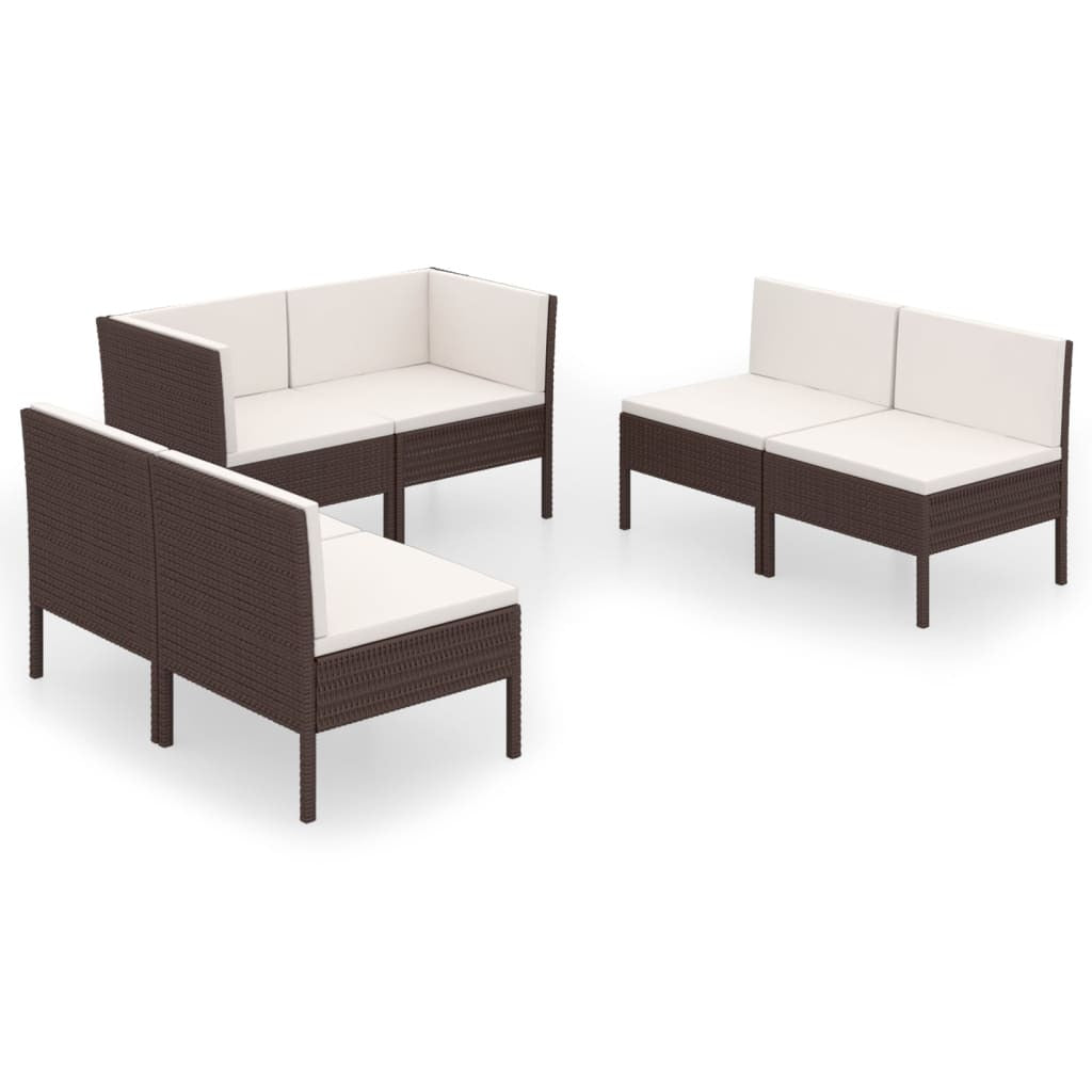 6-piece outdoor patio lounge set with brown poly rattan frame and cushions, ideal for stylish outdoor seating by American Smart WB.