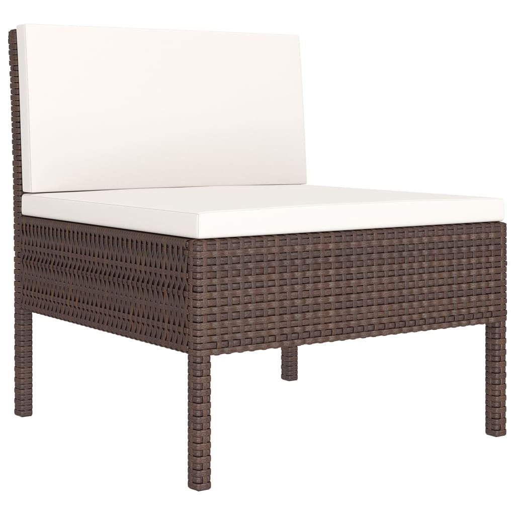 Six-piece American Smart outdoor patio lounge set with brown poly rattan frames and cushions, perfect for outdoor relaxation.