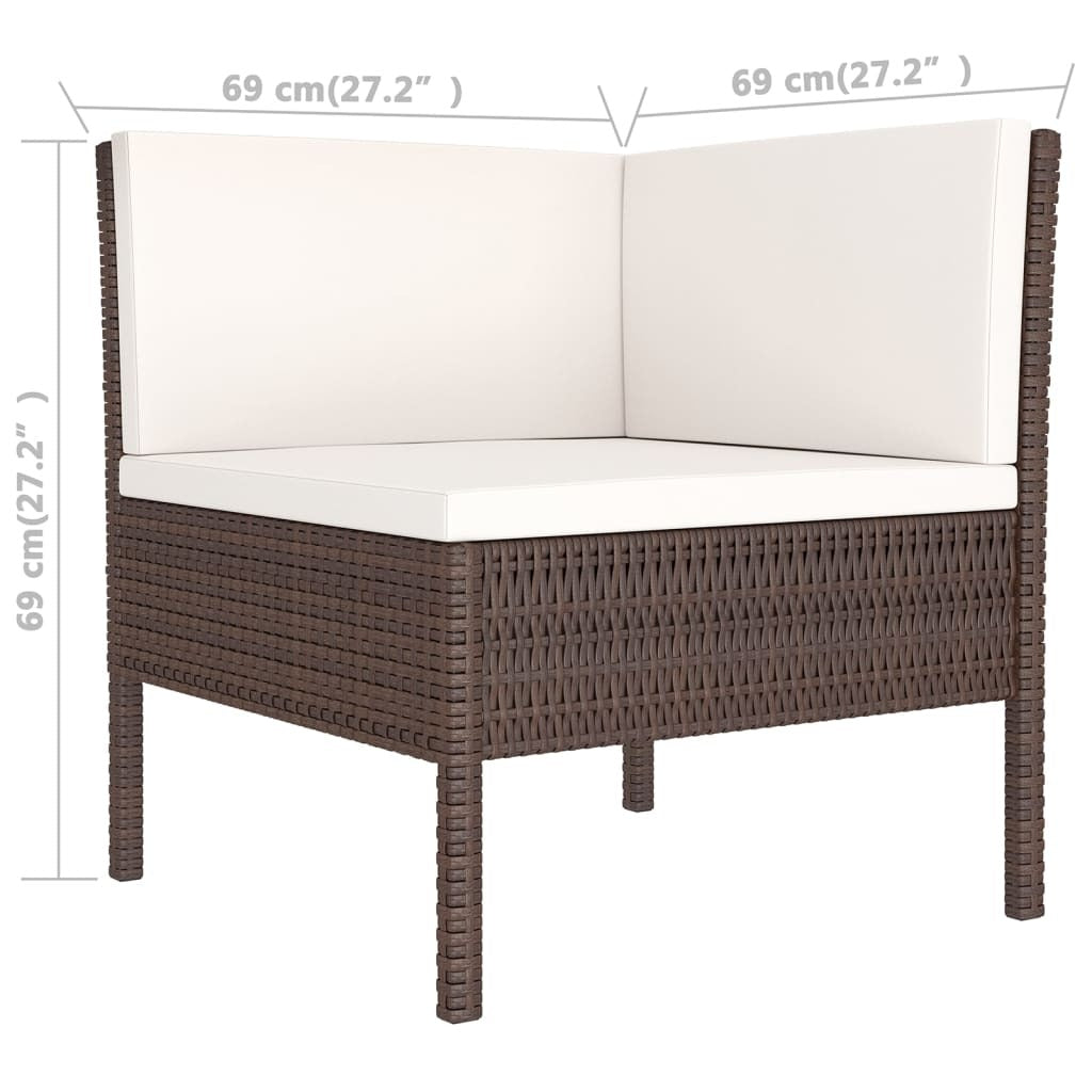 Six-piece brown poly rattan patio lounge set with cushions, outdoor furniture by American Smart WB.