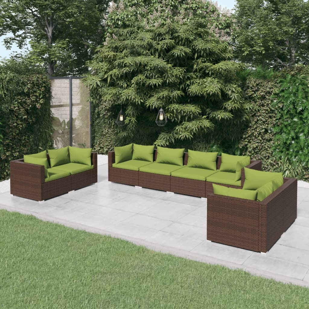 8 Piece Patio Lounge Set with Cushions Poly Rattan Brown - American Smart