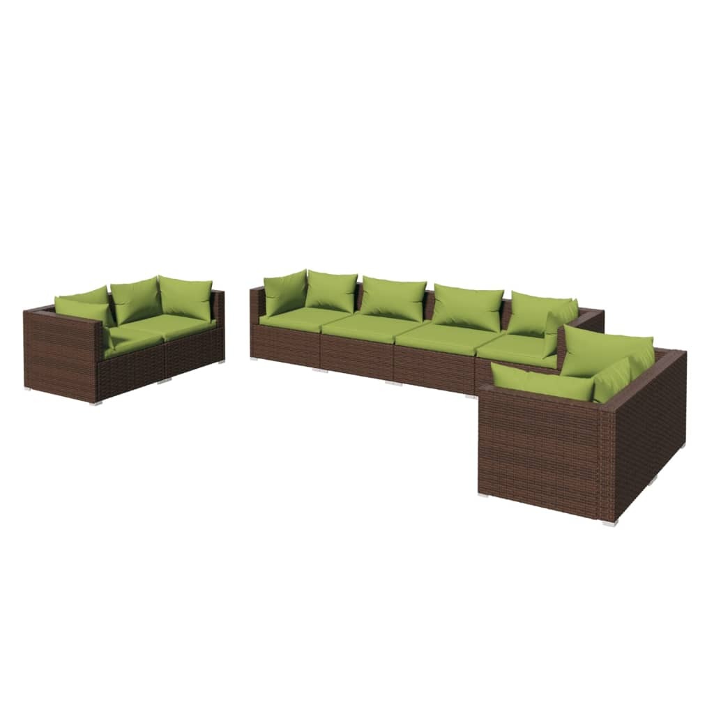 8 Piece Patio Lounge Set with Cushions Poly Rattan Brown - American Smart