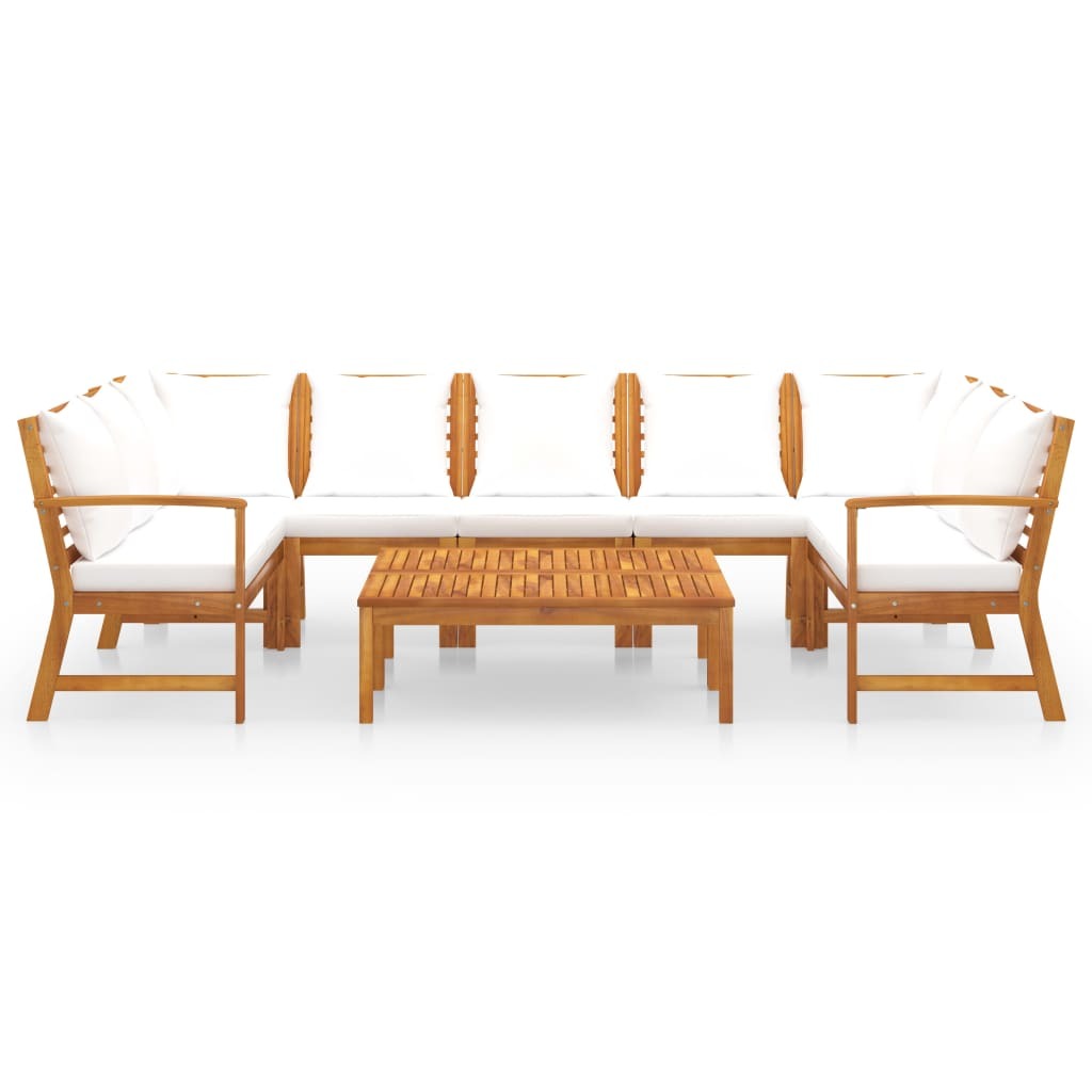 9-piece outdoor patio lounge set with cream cushions, solid acacia wood frame by American Smart for stylish outdoor seating.