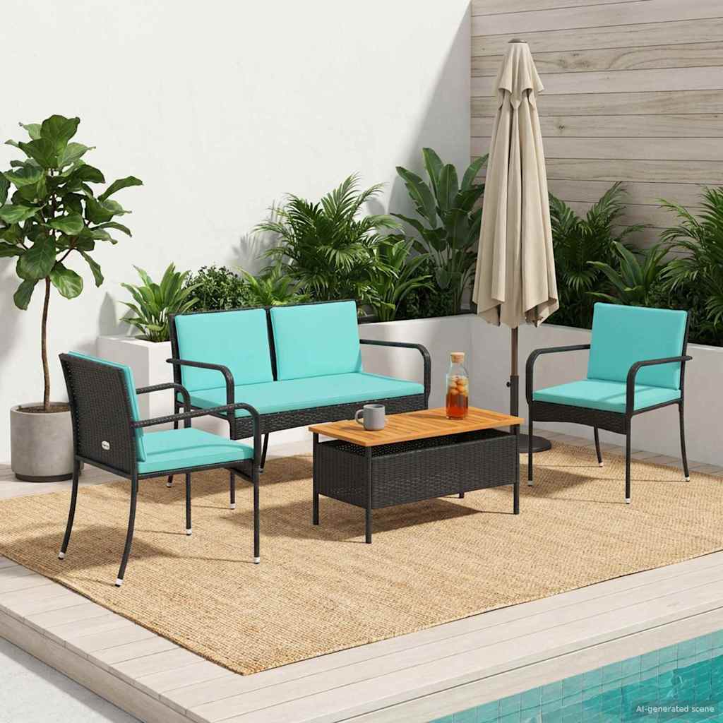 Black poly rattan garden outdoor furniture set with chairs and table, stylish American Smart WB patio furniture.