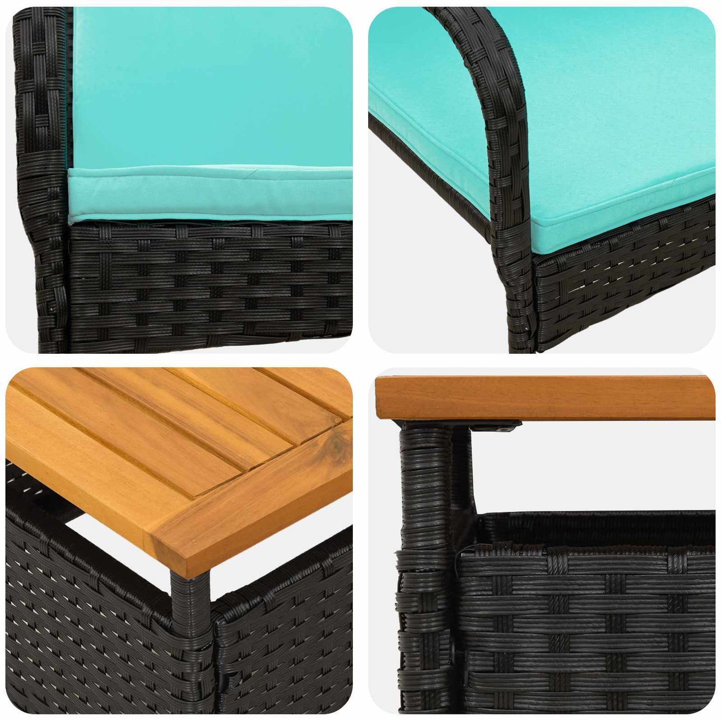 Black poly rattan garden outdoor furniture set with cushioned seats, including table and chairs, by American Smart WB.