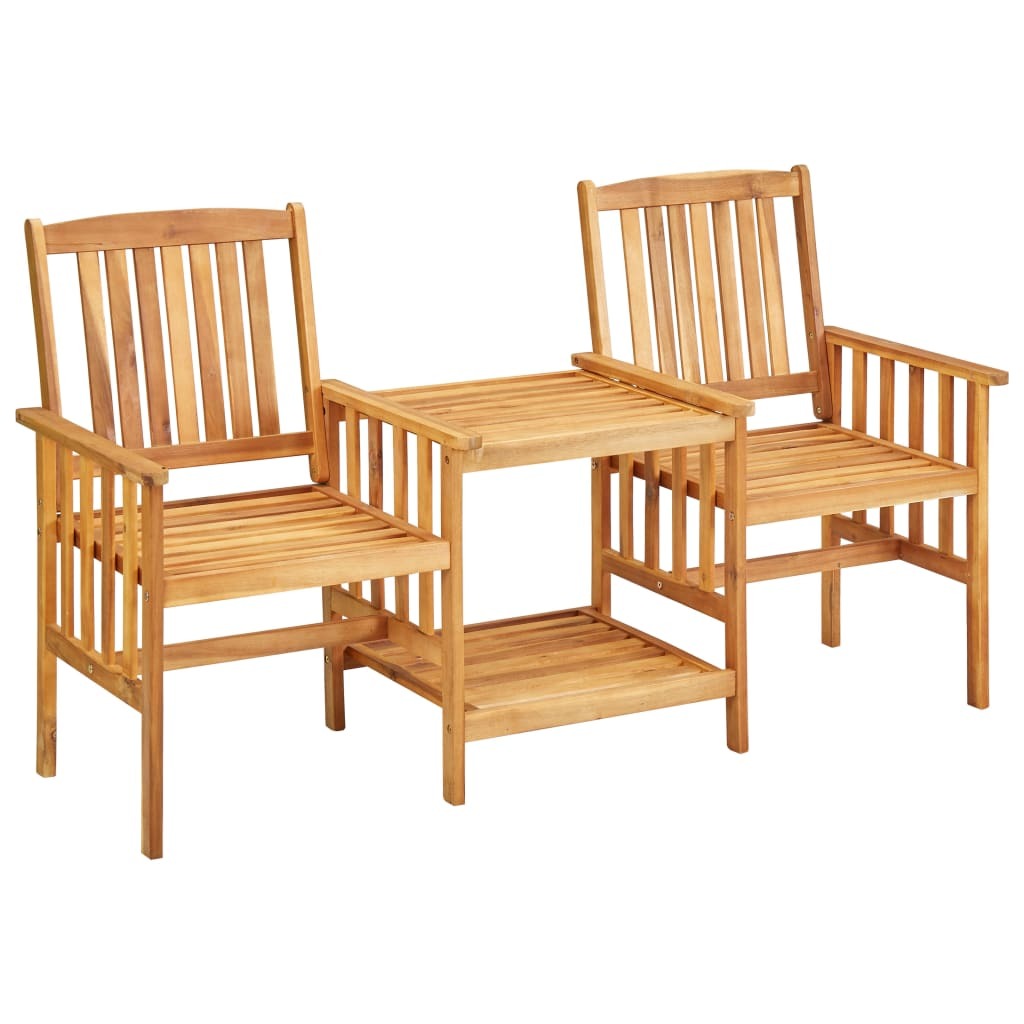 Outdoor patio chairs with cushions and tea table made of solid acacia wood from American Smart WB outdoor furniture set