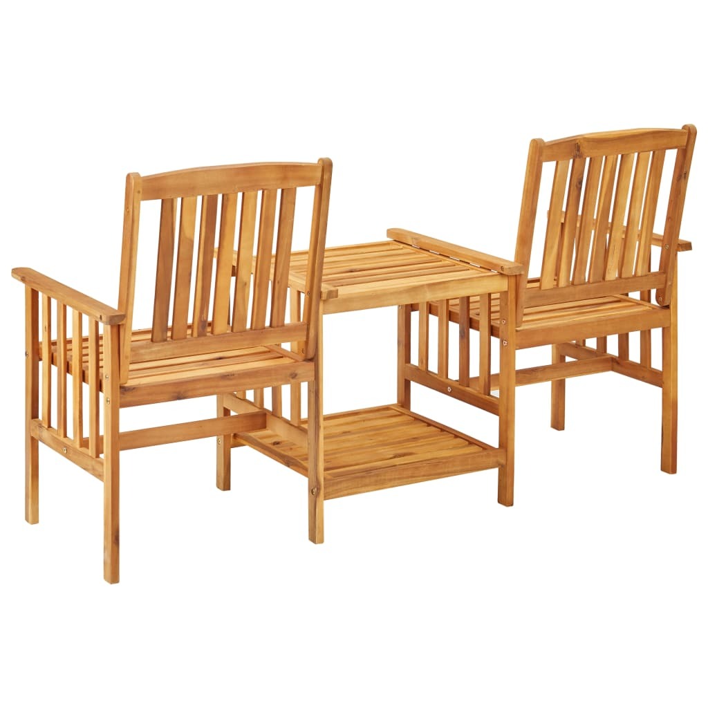 American Smart outdoor patio chairs with tea table and cushions, made from solid acacia wood, part of a stylish outdoor furniture set.