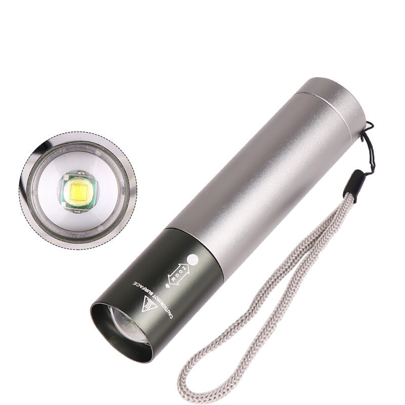 Black American Smart WB LED T6 rechargeable flashlight with 3 adjustable modes, suitable for outdoor activities.