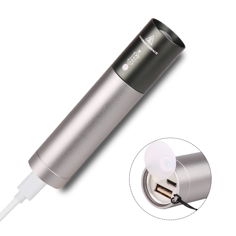 American Smart T6 LED flashlight with 3 adjustable modes, USB rechargeable, black outdoor gadget, model 1463-T6.