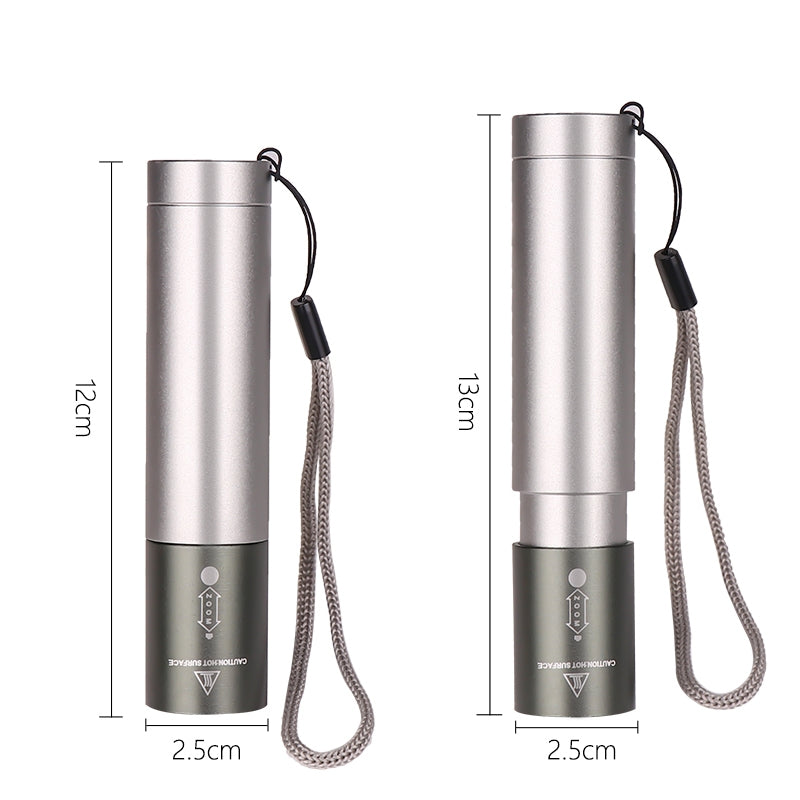 Black American Smart T6 LED flashlight with 3 adjustable modes, USB rechargeable, designed for outdoor use.
