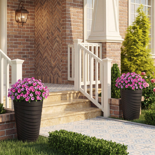 Set of two 18-inch tall black flower pots with insert buckets and handles, suitable for outdoor garden raised beds by American Smart.