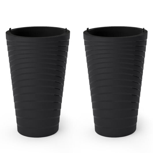Black 18-inch tall flower pot set with insert buckets and handles, ideal for outdoor garden raised beds by American Smart WB.