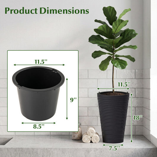 Set of two 18-inch tall black flower pots with insert buckets and handles, designed for outdoor raised garden beds by American Smart.