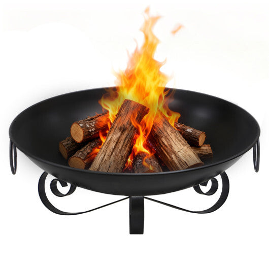 American Smart 24-inch heavy-duty metal fire pit bowl with handles, outdoor wood-burning firepit for outdoor heating and backyard gatherings.