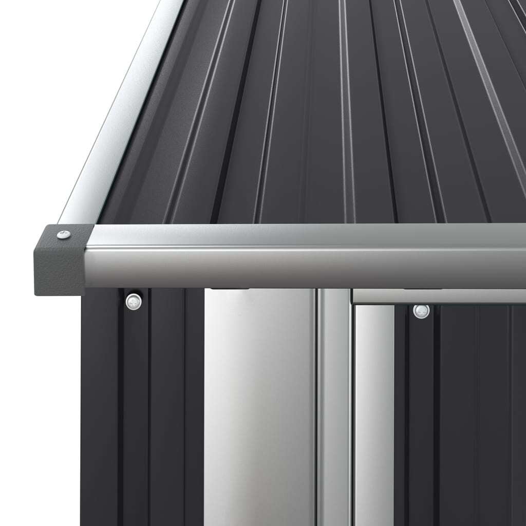 American Smart galvanized steel outdoor garden shed in anthracite with dimensions 71.1x38.2x82.5 inches.