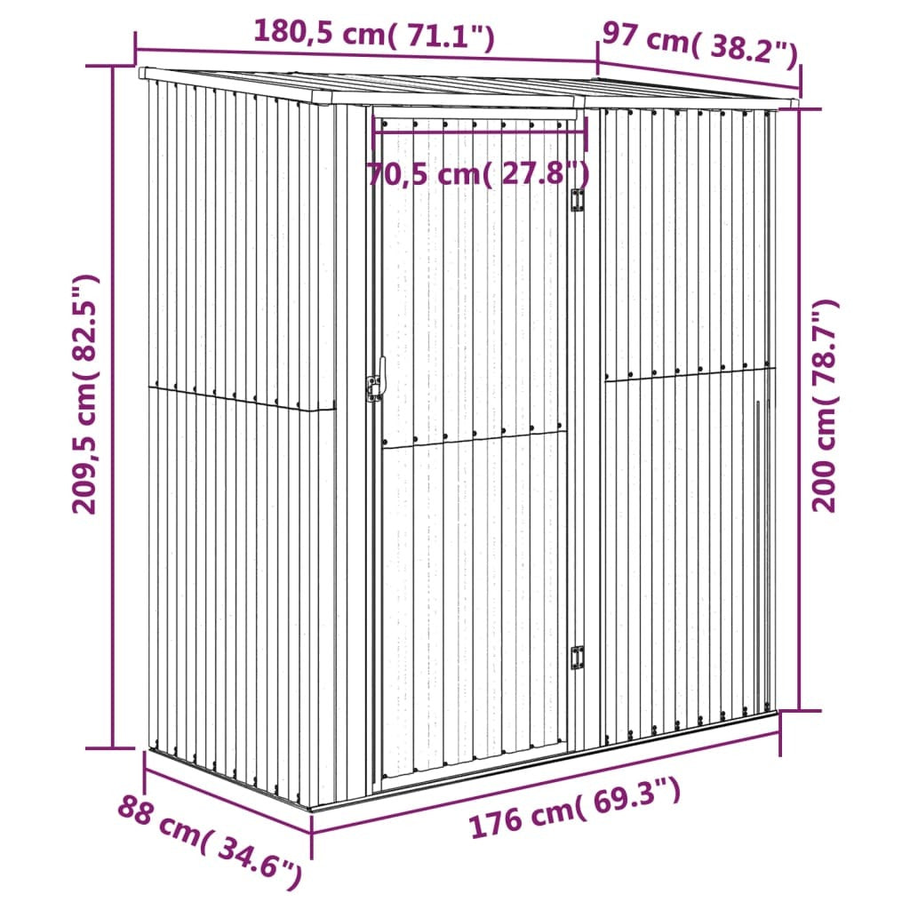 Anthracite galvanized steel garden shed by American Smart, outdoor storage solution, 71.1 x 38.2 x 82.5 inches, outdoor living.