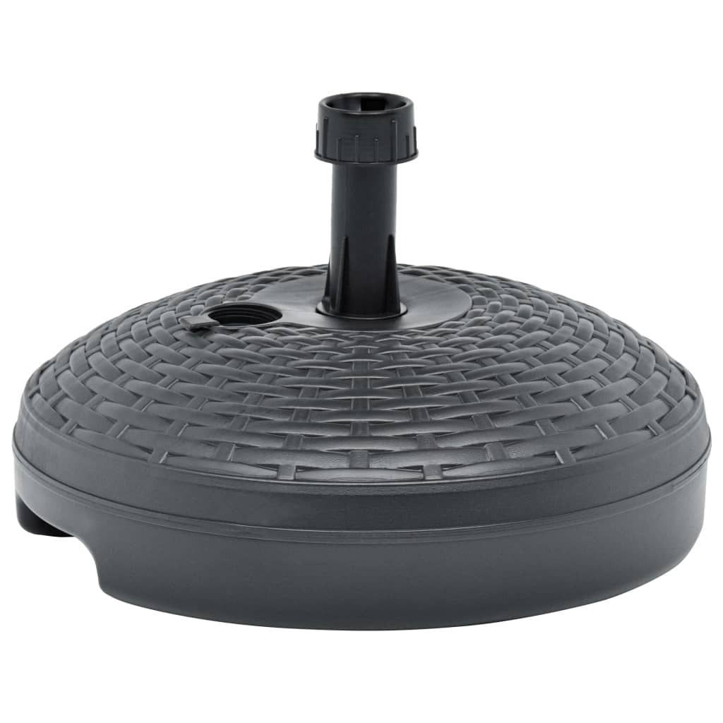 Anthracite plastic outdoor umbrella base filled with sand or water, 5.3 gallons, suitable for outdoor living setups.